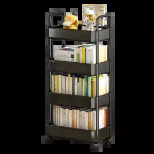 리브온 틈새 수납 정리대 트롤리 + 바퀴 + 걸이 + 스티커, 블랙 4단, 36 x 24 x 97 cm