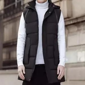 [하프클럽/]남성 직장인 경량 보온 롱 조끼 고급 후드 패딩 아우터