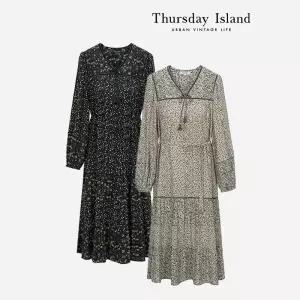 [Thursday Island] 브이넥 프린트 믹스 원피스(T238MOP235W)
