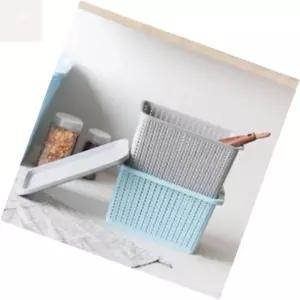 돼지네만물상 수납함 적층식 수납 뚜껑 손잡이 바구니 중 스티치뚜껑바스켓 _M블루