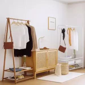 인퍼니처 이동식 2단 행거 옷걸이행거 조립식 철재 스탠드 수납 원목 옷