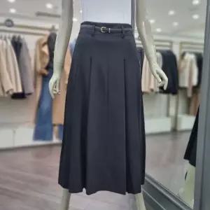 시슬리 넥서스 벨티드 플리츠 롱 스커트 (SASK09411 블랙,베이지)_DJ 823438