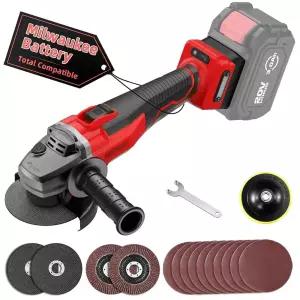 Milwaukee M18 배터리용 브러시리스 앵글 그라인더, 11.4cm(4-1/2인치) 무선 소형 보조 핸들, 사포 10개,