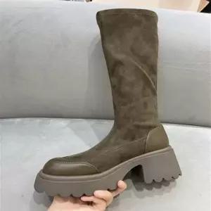HDNX044 여성 겨울 통굽 청키 롱 스판 라이더 부츠