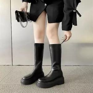 HDNX052 여성 겨울 통굽 키높이 라이더 지퍼 롱 부츠
