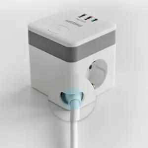 노트북충전 필립스 3구 2M 멀티탭 큐브형 USB C타입 콘센트 고용량 접지 플러그