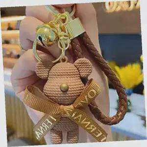 갈색 리본 곰돌이 모양 키홀더 여성 열쇠 장식 가방 펜던트 악세사리