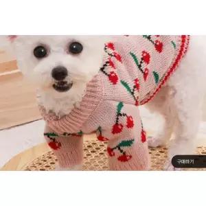 집사사랑 핑크 체리 도트 강아지옷