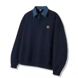 트릴리온 TRILLION 레더 패치 데님 카라 럭비 맨투맨_네이비 TRFSH17NV 120237