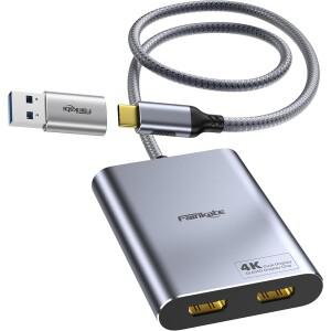 USB C 듀얼 HDMI 호환 분배기 허브 3.0 모니터 DisplayLink 어댑터 4K60Hz (Mac M1 M2 M3 드라이버 필요)