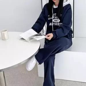 여성츄리닝 기모 레터링 배색후드 밑단스트링 팬츠 트레이닝세트 편한운동복