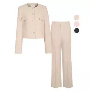 [하프클럽/비비드시크릿가너]SET 여성 미니멀 봄가을 세미크롭 정장자켓 팬