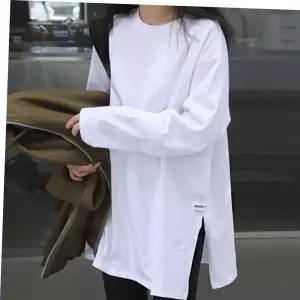 데일패션 옆트임 절개 포인트 여성 루즈핏 라운드 긴팔 티셔츠