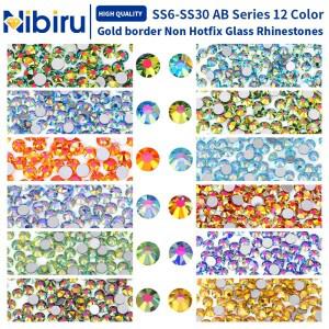 니비루 SS6-SS30 골드 보더 AB 시리즈 라인스톤, 논 핫픽스 플랫백 고품질 크리스탈 젬스, DIY 네일 의류