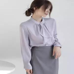 리본 타이 하이넥 오피스룩 스카프 긴팔