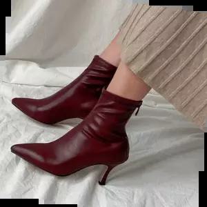 심플앵클부츠 뾰족코 스틸레토 스판 지퍼 미들굽 여성 앵클부츠 4fY
