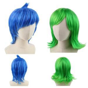 여아호환 할로윈 인사이드 아웃 조이 코스프레 가발 원피스 업 파란색 짧은 머리 녹색 테마 파티