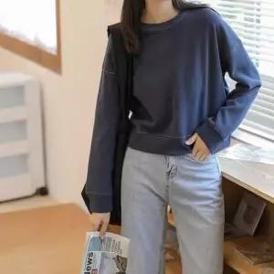 [의류] 무지 스티치 포인트 오버핏 세미크롭 맨투맨 티셔츠