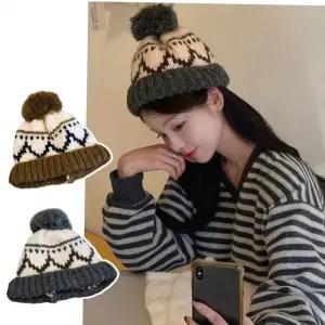 모자 여성 군밤 눈꽃니트 털 겨울 빈티지 굵은짜임 방울비니 여자 귀달이 220 ELM