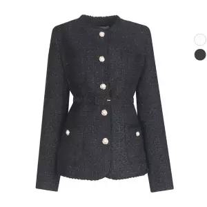 여성 펄진주 겨울 정장 벨티드 트위드 울자켓