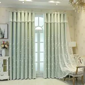 커튼 커튼방 1개 유럽식 고급 이중 레이어 암막 간편하게 걸 수 있는 상단 아일렛 거실 및 침실 장 꽃무늬