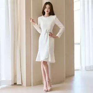 [스타일온미] 퓨리티 벨트SET 언발란스 밑단 프릴 머메이드 라인 미디 원피스