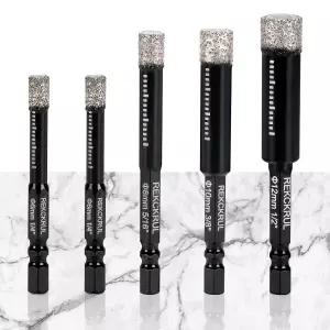 REKCKRUL 5팩 다이아몬드 드릴 비트 세트 1/4 5/16 3/8 1/2 인치 홀 톱 - 세라믹 타일 유리 화강암 대리석
