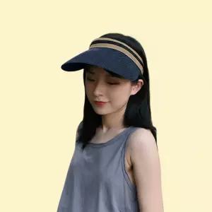 여성 네이비 내추럴 썬캡 바이저 밀짚 바캉스 모자 자외선차단 여름 챙넓은