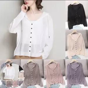 얇은 후드 에어컨 바람막이 니트 가디건