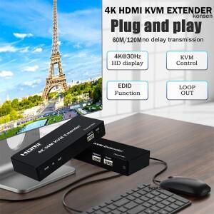 4K 120M HDMI KVM 익스텐더 over RJ45 이더넷 Cat6e/6 케이블 USB 송신기 키트 지원 마우스 키보드