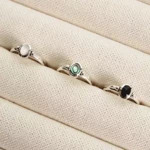 쥬얼리 젬스톤 자개 오닉스 악세사리 아발론 반지 루카스 (실버) [f25BA67]