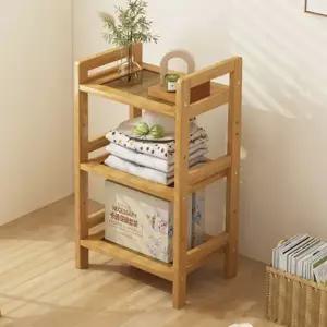 대나무 수납 선반 조립식 정리대 2단 원목 수납 선반 3단 다용도 수납함 진열대 가구
