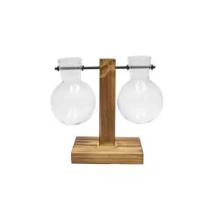 수경 재배 유리 화병 평행 2구 수경식물 화분 원목거 원목거치대 우드받침 감성소품