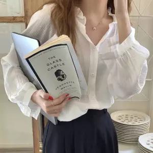 오프숄더블라우스 내추럴 구김 소재 프릴브이넥 여유핏 시스루 블라우스