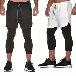 헬스반바지 남성 트레이닝 헬스 런닝 수건 고리 밴딩 투인원 팬츠