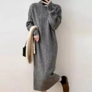 편한원피스 여성 꽈배기 패턴 짜임이 예쁜 목 폴라 니트 원피스