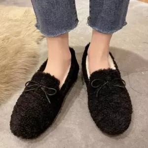 겨울로퍼 여성 4컬러 겨울 뽀글이 러블리 리본 플랫로퍼 털신