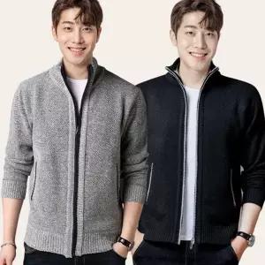남성 집업 가디건 기모 캐주얼 간절기 남성 니트 가디건 겨울 스탠드넥 라운드 데일리 솔리드 하프넥 골지