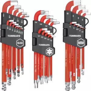 TOMARS 31피스 스터비 앨런 렌치 세트 볼 엔드 육각 키 SAE(0.05-3/8 ) 미터법(1.5mm-10mm) TORX(T10-T50)