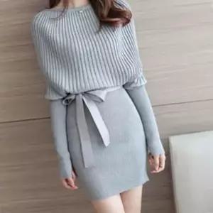 니트 숄더 아나운서원피스 원피스 가오리 여성원피스 긴팔 리본포인트 체형커버