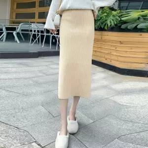 여자 대학생 코디 밴딩 니트 롱 스커트 긴 치마 룩 Plr9+6XCW