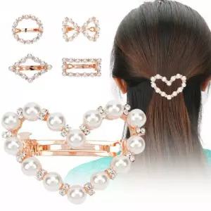 여자 반묶음 헤어 머리 포인트 큐빅 진주 자동 헤어핀