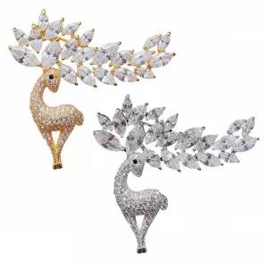 크리스탈 미라주 하모니 리프 나뭇잎 사슴 브로치 [AVV3982]
