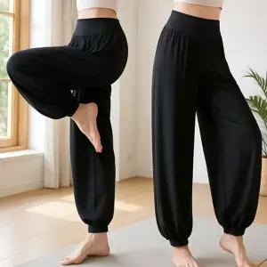 여성 모달 바지 알라딘 트레이닝 하이 여성 하렘 바지 웨이스트 밴딩 여름 와이드 필라테스복 필라테스