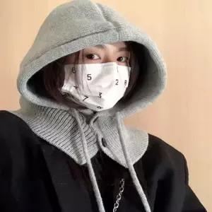 양털모자 워머 후드 단추 모자 니트 끈 루즈핏 바라클라바 넥