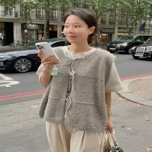 울 리본핏 루즈 니트 조끼 (one color)