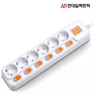 현대 개별+과부하차단 6구 멀티탭 (16A) 멀티 콘센트