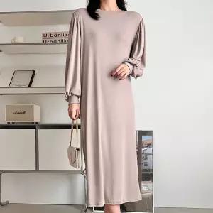 옷자락 여성 어깨셔링 심플 소프트 스판 무지 데일리 롱원피스1167337