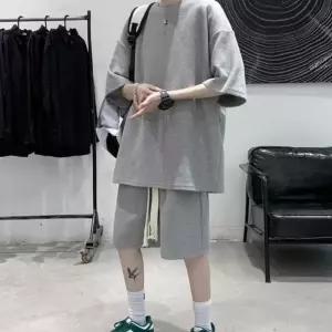 모던 데일리 오버핏 허리끈 포인트 남자 반팔 세트