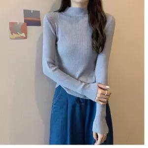 여성 의류 상의 슬림핏 골지 반폴라 니트 목티 FST-LM-0499